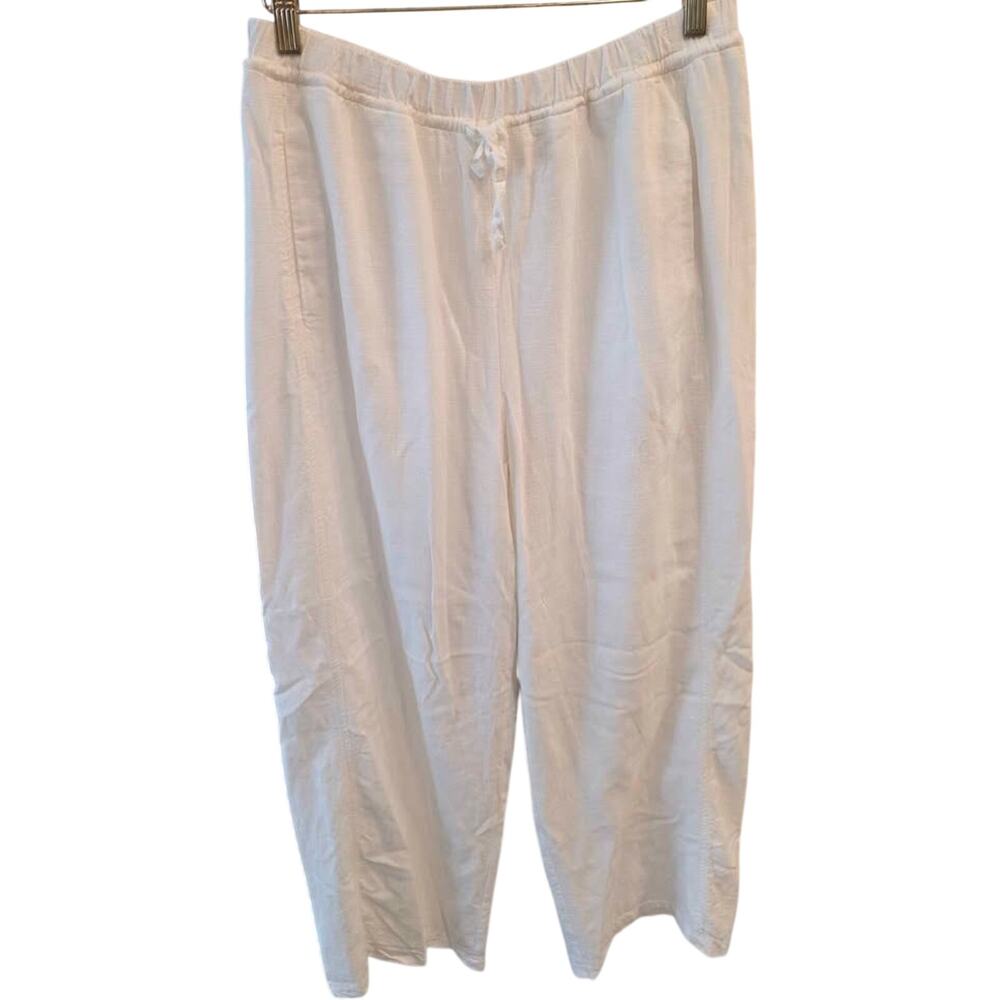 Halogen White Linen Blend Drawstring Wide Leg Women's Pants - Size M